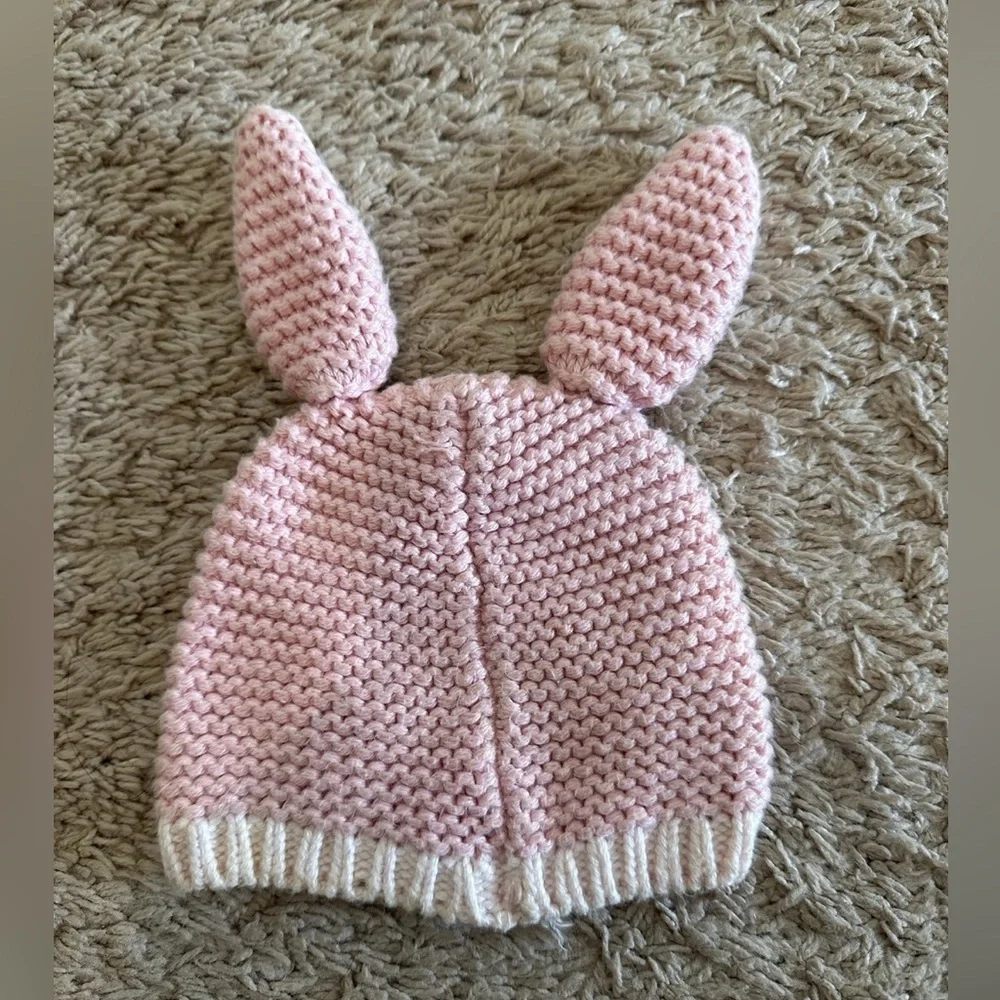 Baby Gap Pink Bunny Rabbit Garter Beanie Knit Hat 12-18 Months